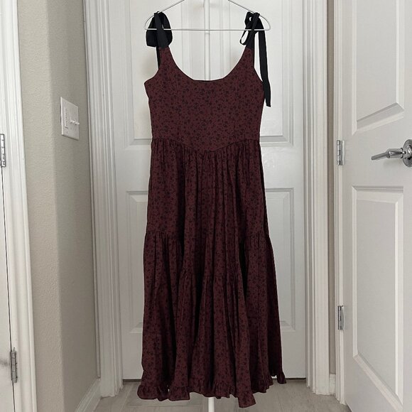 NWT Of Her Own Kind Dark Red Floral Mirabelle Corset Maxi Dress Size L - Picture 2 of 5